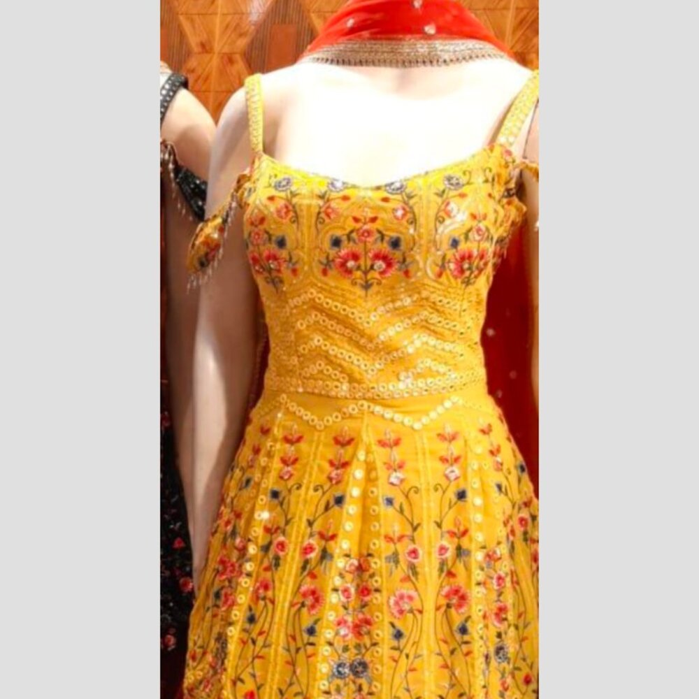 Gorgeous Mustard Yellow Indian Sharara Style Outfit